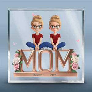 The Heart That Connects Us - Family Personalized Custom Square Shaped Acrylic Plaque - Mother's Day, Gift For Mom, Grandma