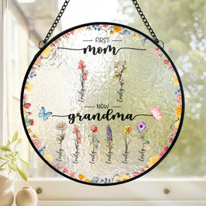 From Mom To Grandma, Love In Full Bloom - Family Personalized Custom Stained Glass Window Hanging Suncatcher - Mother's Day, Gift For Mom, Grandma