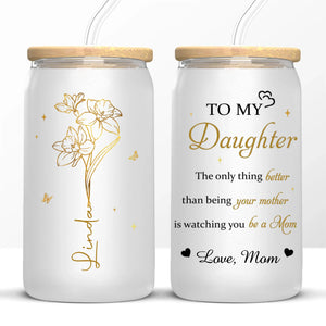 Her Love Blossoms Endlessly - Family Personalized Custom Glass Cup, Iced Coffee Cup - Mother's Day, Gift For Mom, Daughter