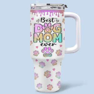 My Heart Belongs To My Furry Babies - Dog Personalized Custom 3D Inflated Effect Printed 40 Oz Stainless Steel Tumbler With Handle - Gift For Pet Owners, Pet Lovers