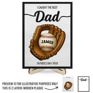We Caught The Best One - Family Personalized Custom 2-Layered Wooden Plaque With Stand - Father's Day, Gift For Dad, Sport Lovers, Sport Players