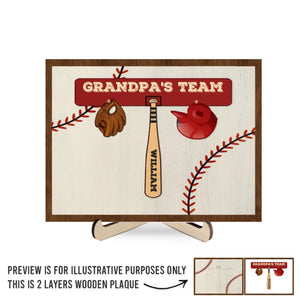 His Team, His Pride - Family Personalized Custom 2-Layered Wooden Plaque With Stand - Father's Day, Gift For Dad, Grandpa, Sport Lovers, Sport Players