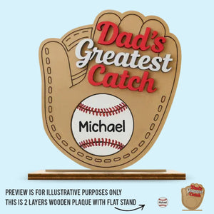 Dad's Greatest Catch - Family Personalized Custom Shaped 2-Layered Wooden Plaque With Flat Stand - Father's Day, House Warming Gift For Dad, Sport Lovers, Sport Players