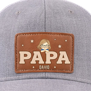 Papa, Loved By His Little Crew - Family Personalized Custom Leather Patch Hat - Father's Day, Gift For Dad, Grandpa