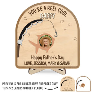 Custom Photo You’re A Reel Keeper - Family Personalized Custom 2-Layered Wooden Plaque With Stand - Father's Day, Gift For Dad, Grandpa, Fishing Lovers, Fishermen
