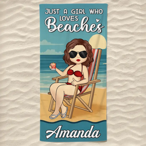 Just A Girl Who Needs Vitamin Sea - Bestie Personalized Custom Beach Towel - Summer Vacation Gift, Birthday Pool Party Gift For Best Friends, BFF, Sisters