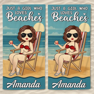 Just A Girl Who Needs Vitamin Sea - Bestie Personalized Custom Beach Towel - Summer Vacation Gift, Birthday Pool Party Gift For Best Friends, BFF, Sisters