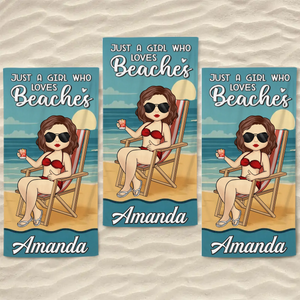 Just A Girl Who Needs Vitamin Sea - Bestie Personalized Custom Beach Towel - Summer Vacation Gift, Birthday Pool Party Gift For Best Friends, BFF, Sisters