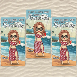 Just A Girl Living Her Beach Dream - Bestie Personalized Custom Beach Towel - Summer Vacation Gift, Birthday Pool Party Gift For Best Friends, BFF, Sisters