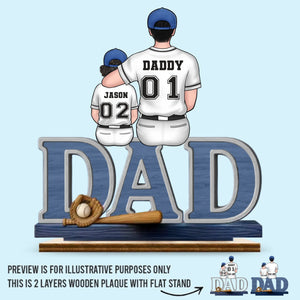 Dad, You’re Our Home Run - Family Personalized Custom Shaped 2-Layered Wooden Plaque With Flat Stand - Father's Day, House Warming Gift For Dad, Sport Lovers, Sport Players