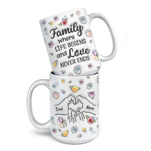 Family Where Life Begins - Family Personalized Custom 3D Inflated Effect Printed Mug - Gift For Family Members