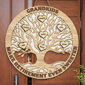 Grandkid Makes Retirement Even Sweeter - Personalized Shaped Wood Sign - Gift For Mom, Grandma