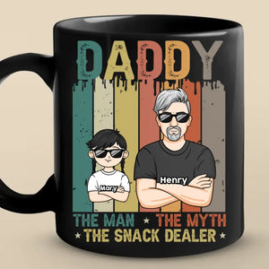 The Man The Myth The Snack Dealer - Family Personalized Custom Black Mug - Gift For Dad, Grandpa