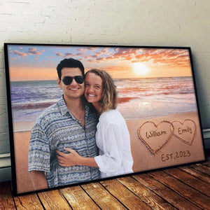 Custom Photo Happy Life With You - Couple Personalized Custom Horizontal Poster - Gift For Husband Wife, Anniversary