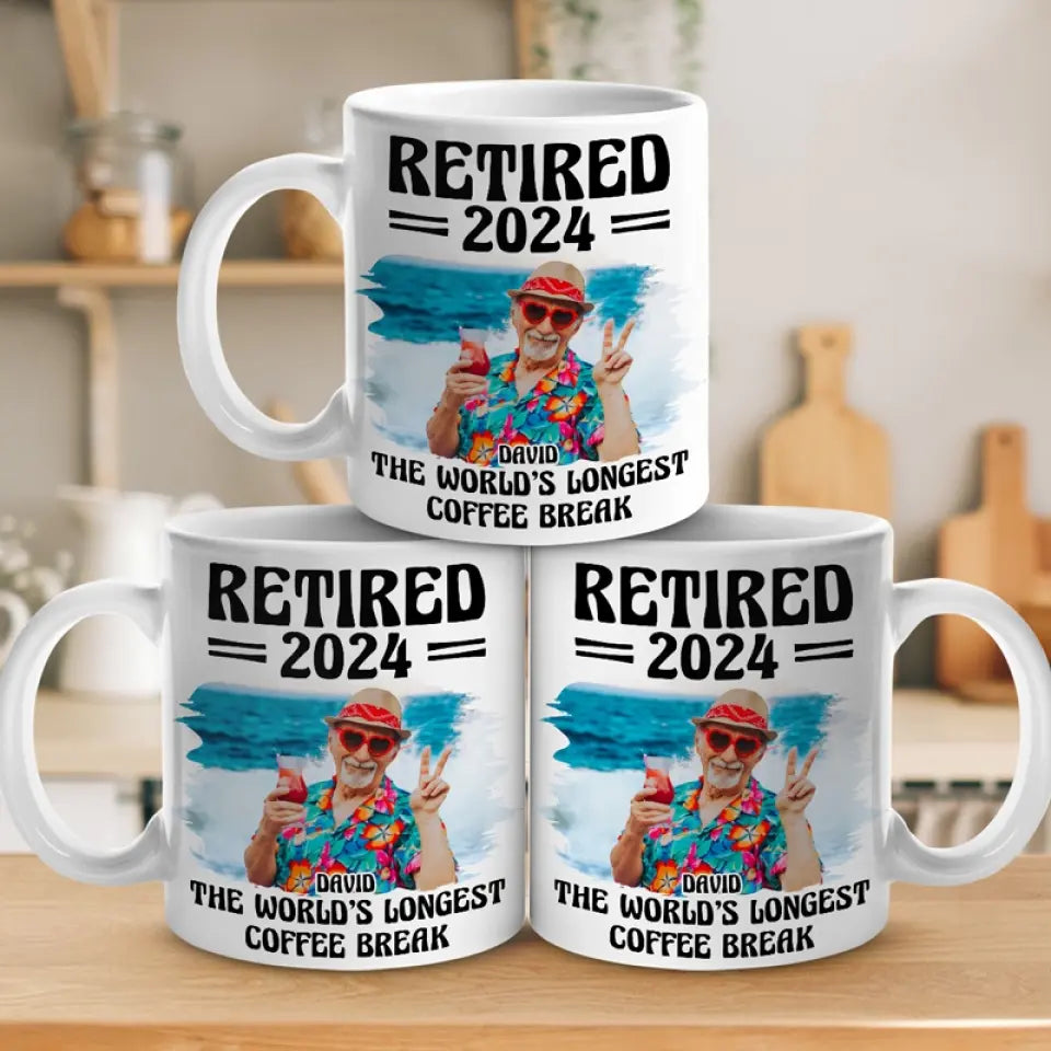 Custom Photo The World's Longest Coffee Break - Coworker Personalized Custom Mug - Appreciation, Retirement Gift For Coworkers, Work Friends, Colleagues