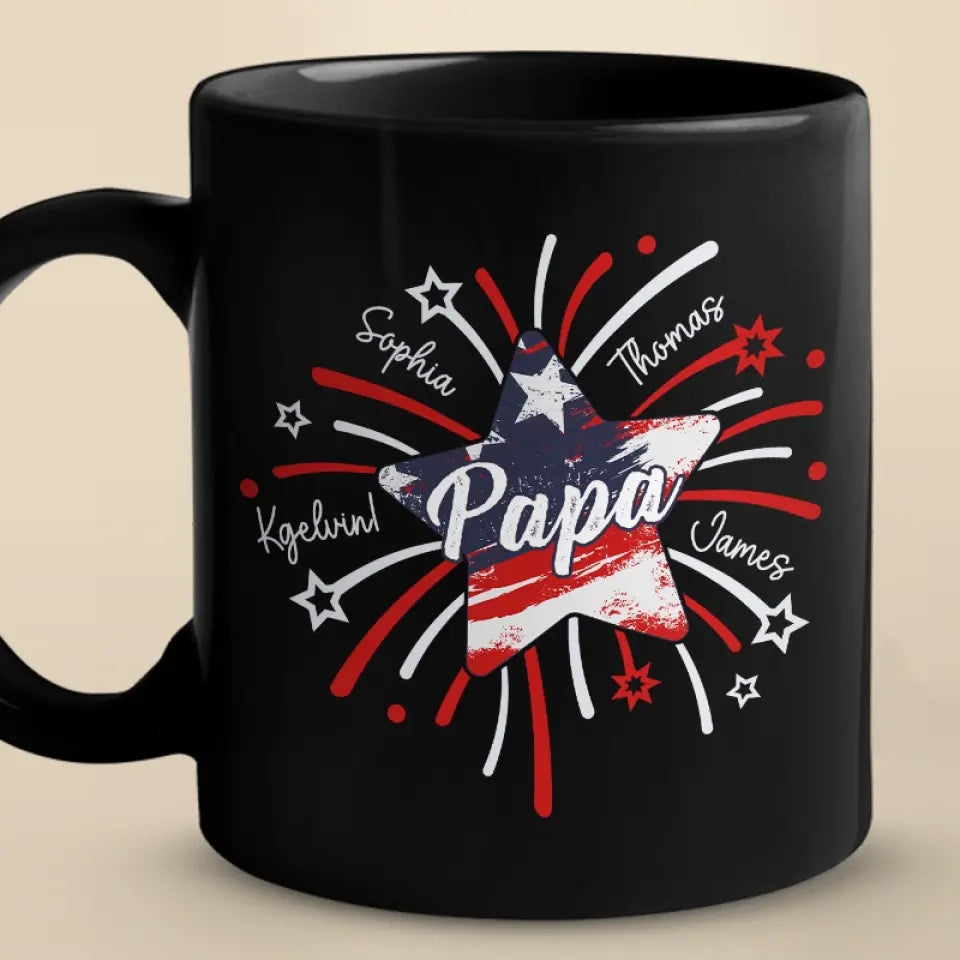 Treasured Person In Our World - Family Personalized Custom Black Mug - Gift For Dad, Grandpa