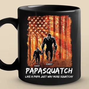 Like A Papa Just Way More Squatchy - Family Personalized Custom Black Mug - Gift For Dad, Grandpa