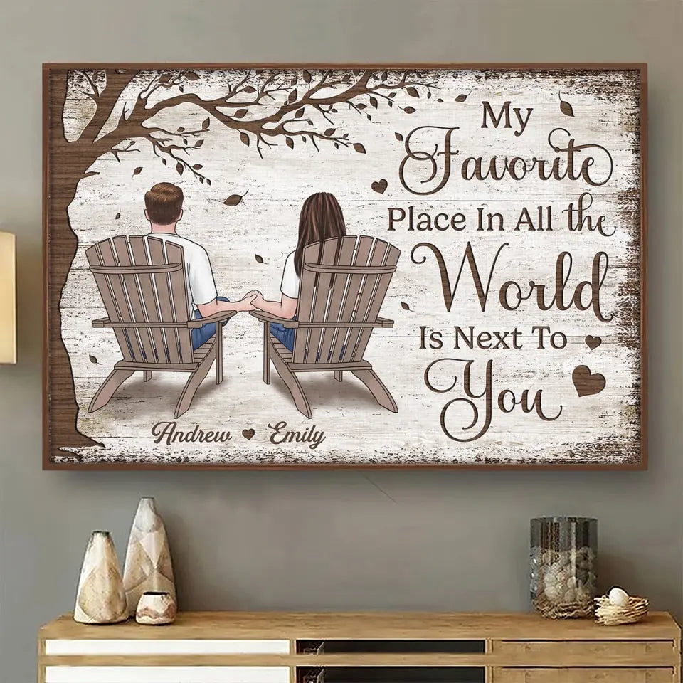 My Favorite Place In The World Is Next To You - Couple Personalized Custom Horizontal Poster - Gift For Husband Wife, Anniversary