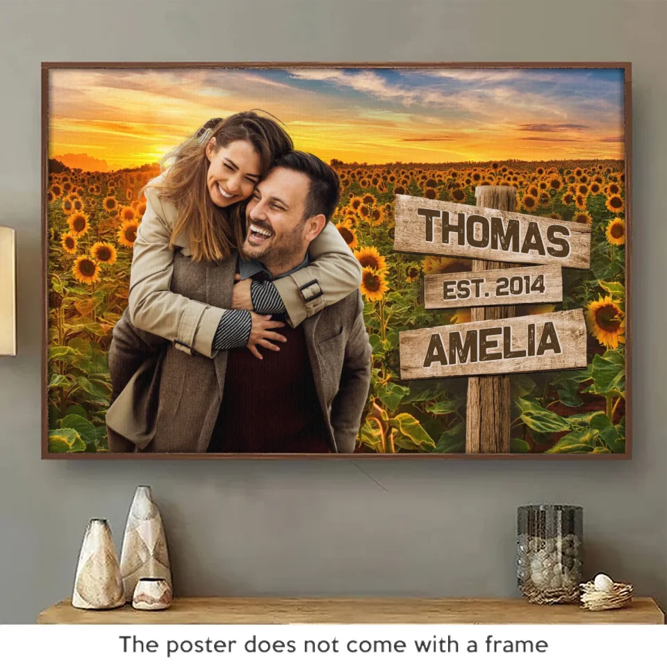 Custom Photo I Love You Like Sunflower Loves The Sun - Couple Personalized Custom Horizontal Poster - Gift For Husband Wife, Anniversary