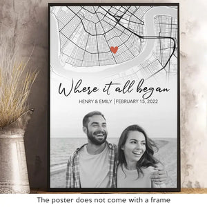 Custom Photo Location Map The Beginning Of Forever - Couple Personalized Custom Map Vertical Poster - Map Art, Christmas Gift For Husband Wife, Anniversary