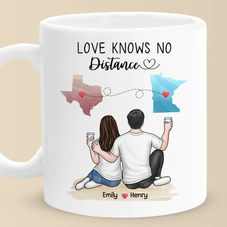 Love Knows No Distance - Couple Personalized Custom Mug - Gift For Husband Wife, Anniversary, Long Distance Relationship