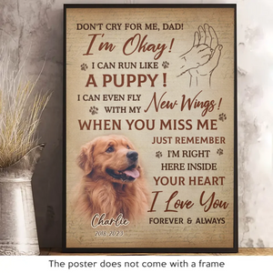 Custom Photo I'm Right Here Inside Your Heart - Memorial Personalized Custom Vertical Poster - Sympathy Gift For Pet Owners, Pet Lovers