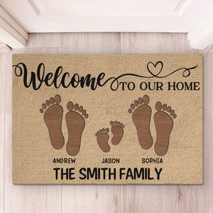 Welcome To Our Home, Where Love Begins - Family Personalized Custom Home Decor Decorative Mat - House Warming Gift For Family Members