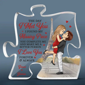 My Heart Belongs With You - Couple Personalized Custom Puzzle Shaped Acrylic Plaque - Gift For Husband Wife, Anniversary