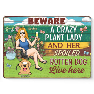 Here Lives A Plant Lover And Her Precious Little Dog - Dog Personalized Custom Home Decor Metal Sign - House Warming Gift For Pet Owners, Pet Lovers