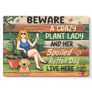 A Plant Lover And Her Little Dog Live Here - Dog Personalized Custom Home Decor Metal Sign - House Warming Gift For Pet Owners, Pet Lovers