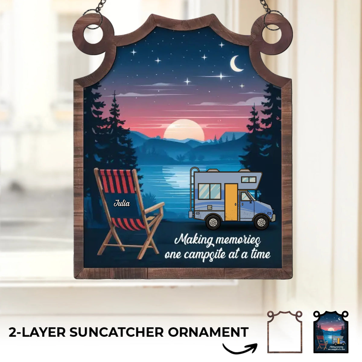 Camp More, Worry Less - Family Personalized Window Hanging Suncatcher - Gift For Yourself, Best Friends, Siblings, Family Members