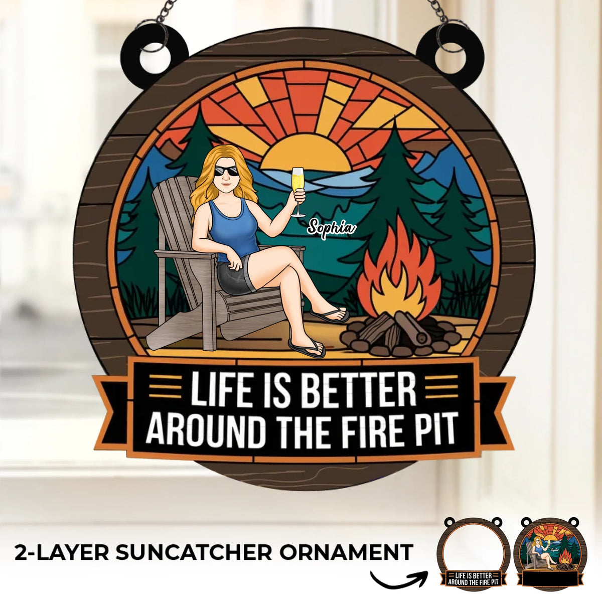 Heat Of The Fire, Peace Of The Night - Family Personalized Window Hanging Suncatcher Ornament - Gift For Yourself, Best Friends, Siblings, Family Members