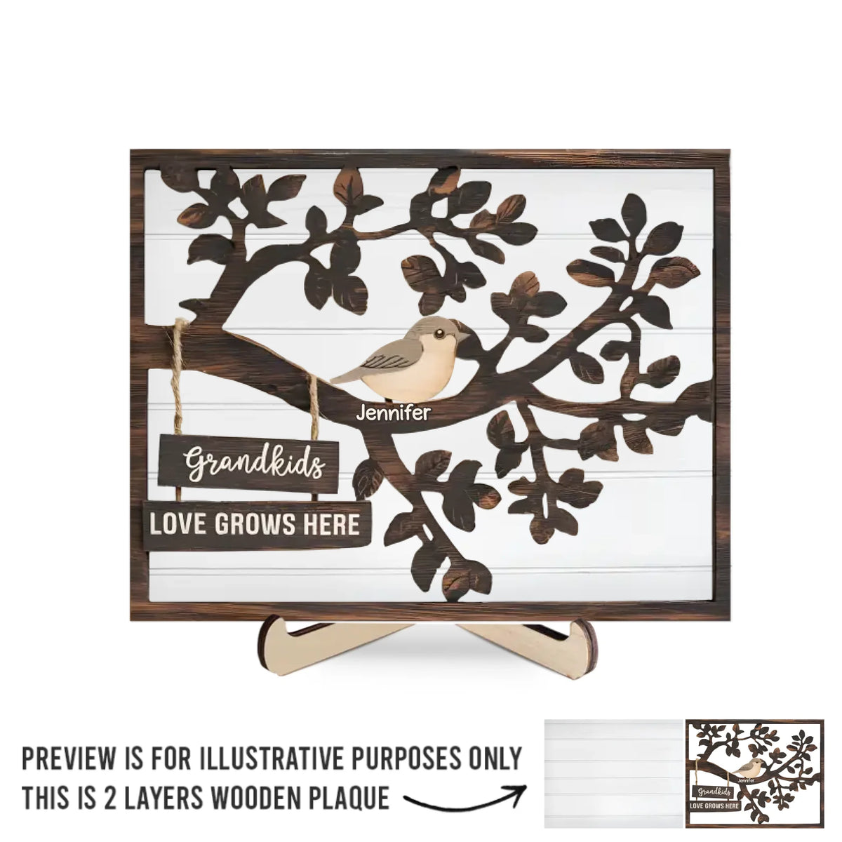 The Heart Of Our Family - Family Personalized Custom 2-Layered Wooden Plaque With Stand - Gift For Mom, Grandma