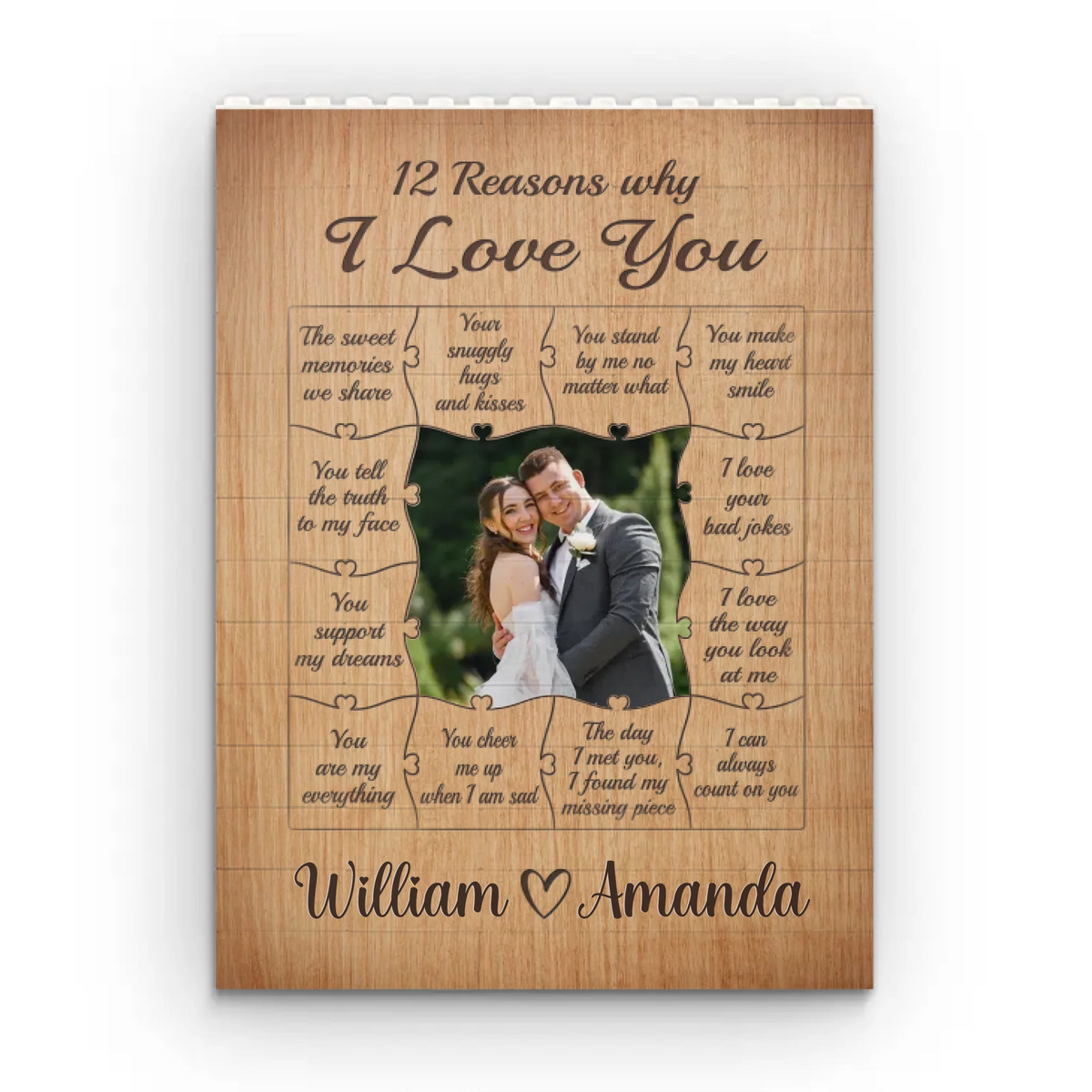 Custom Photo 12 Reasons Why I Love You - Couple Personalized Custom Vertical Rectangle Shaped Building Brick Blocks - Gift For Husband Wife, Anniversary