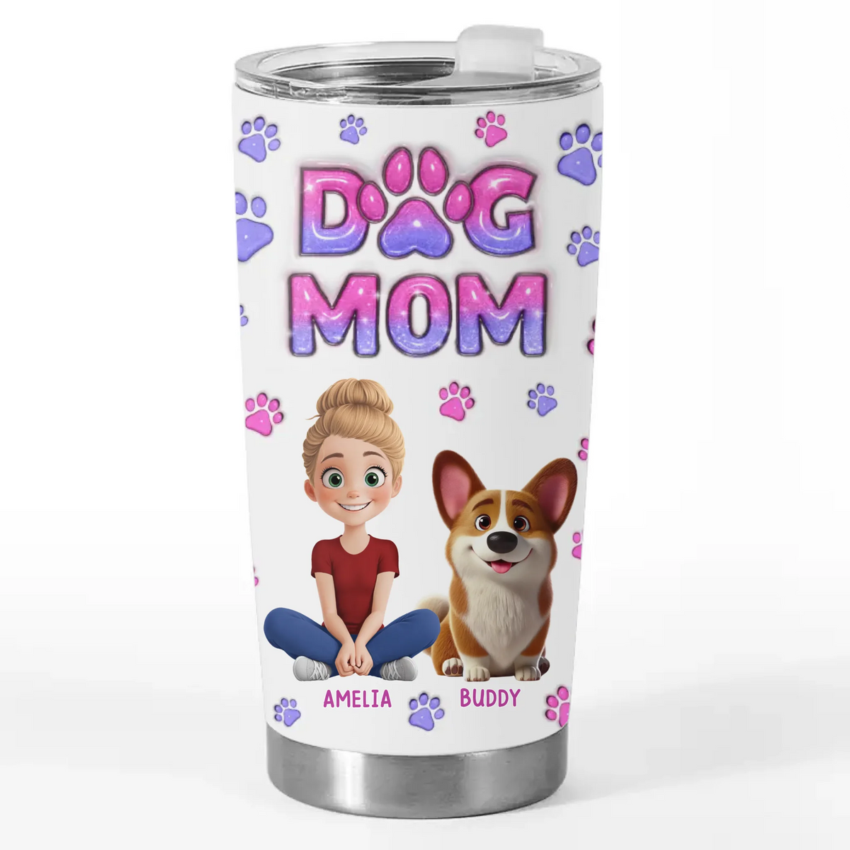 Furry Friends, Full Heart - Dog & Cat Personalized Custom 3D Inflated Effect Printed Tumbler - Gift For Pet Owners, Pet Lovers