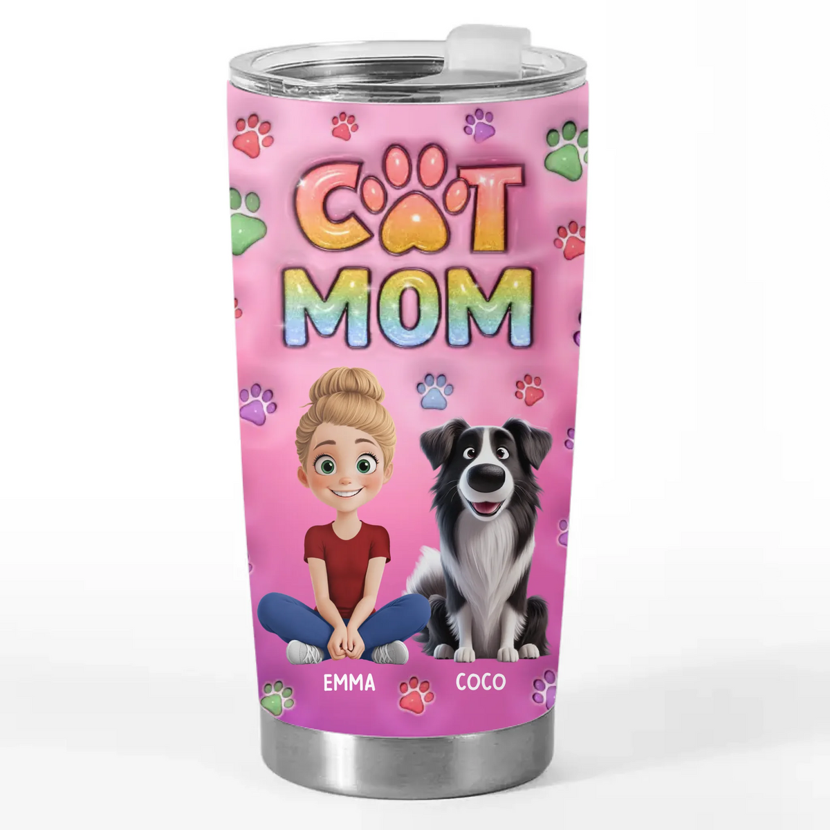 Happiness Is A Wet Nose And A Wagging Tail - Dog & Cat Personalized Custom 3D Inflated Effect Printed Tumbler - Gift For Pet Owners, Pet Lovers