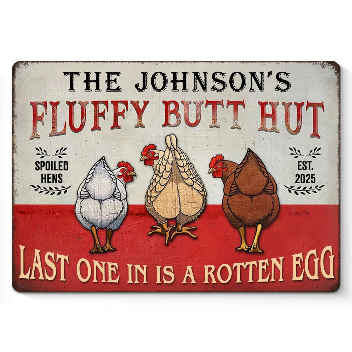 Fluffy Butt Hut - Family Personalized Custom Home Decor Metal Sign - House Warming Gift For Yourself, Husband Wife, Best Friends, Family Members