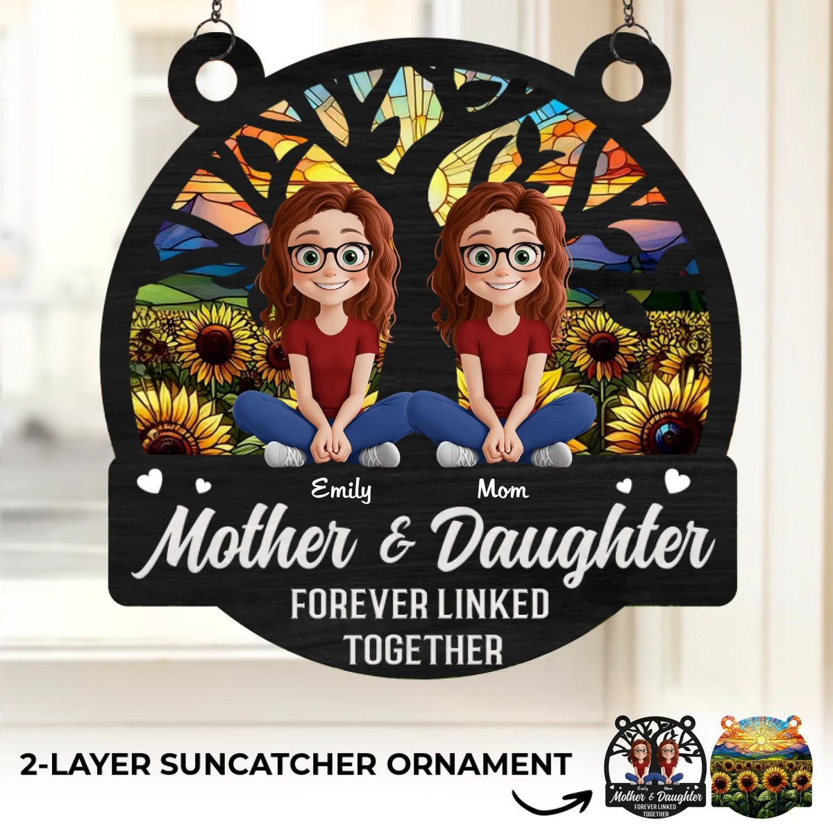 Born From Love, Bonded For Life - Family Personalized Window Hanging Suncatcher Ornament - Gift For Mom, Daughter