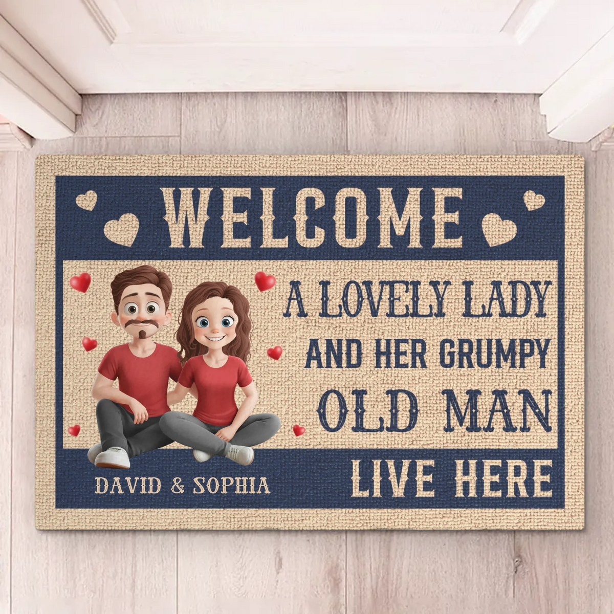 A Lovely Lady And Her Grumpy Old Man Live Here - Couple Personalized Custom Home Decor Decorative Mat - House Warming Gift For Husband Wife, Anniversary