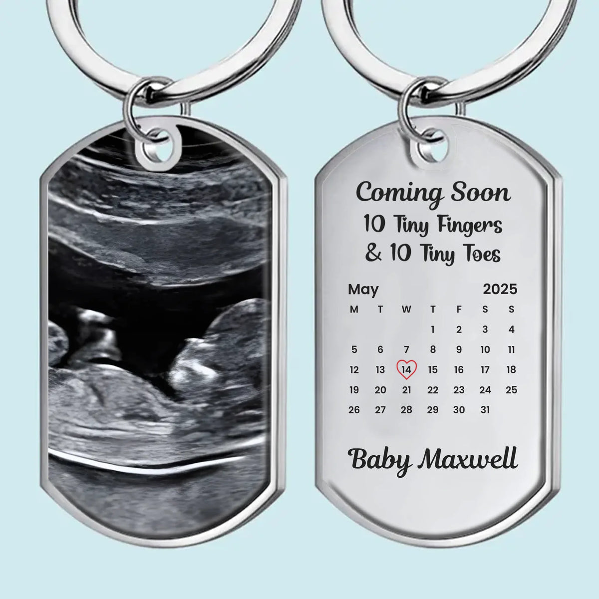 Custom Photo Waiting For The Sweetest Hello - Family Personalized Custom Keychain - Mother's Day, Baby Shower Gift, Gift For First Mom