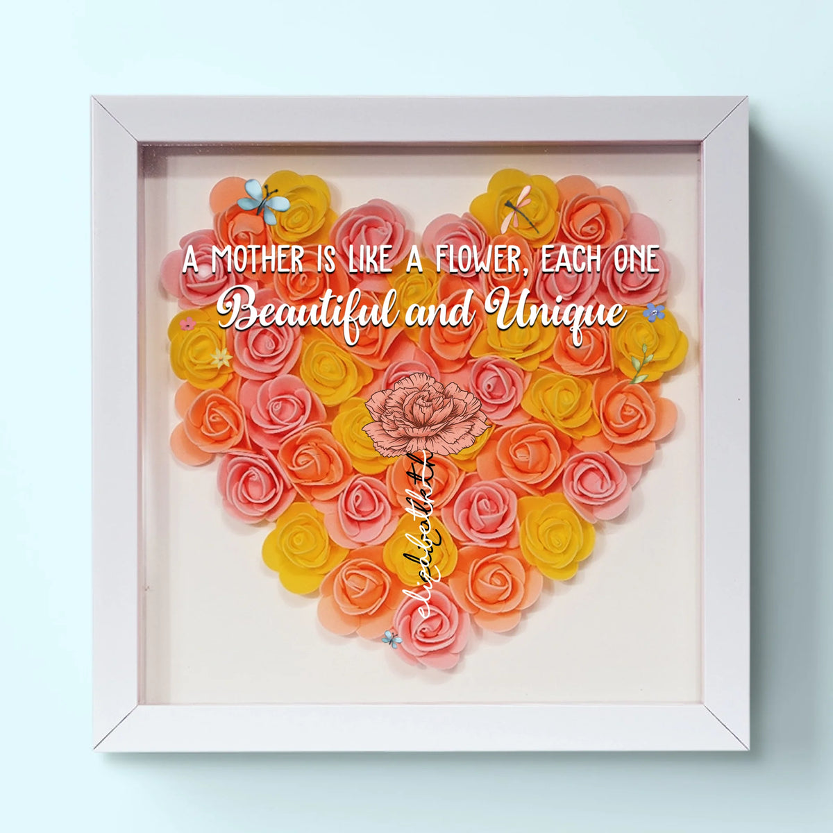 A Mother Is Like A Flower, Each One Beautiful And Unique - Family Personalized Custom Flower Shadow Box - Gift For Mom, Grandma