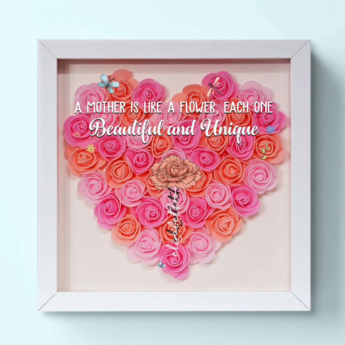 A Mother Is Like A Flower, Each One Beautiful And Unique - Family Personalized Custom Flower Shadow Box - Gift For Mom, Grandma