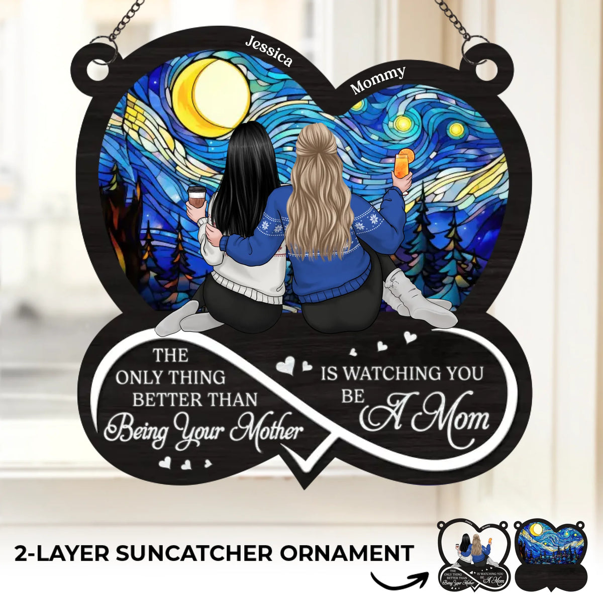 A Daughter, A Mother, A Beautiful Journey - Family Personalized Window Hanging Suncatcher Ornament - Gift For Mom, Daughter