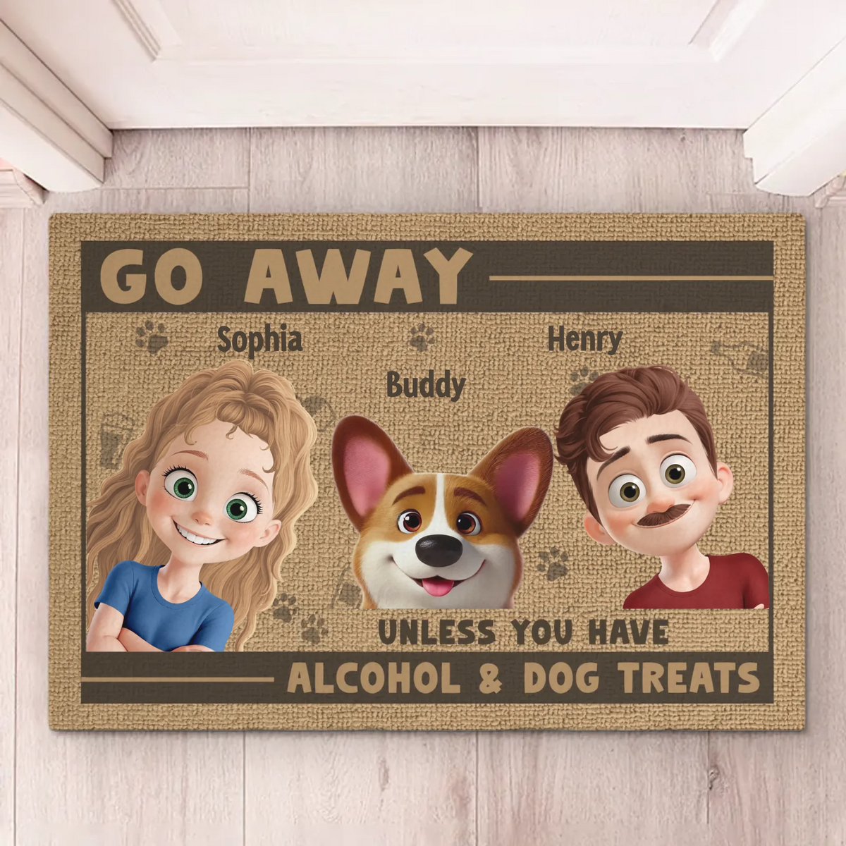 Go Away, Unless You Have Treats For The Boss		- Couple Personalized Custom Home Decor Decorative Mat - House Warming Gift For Husband Wife, Anniversary, Pet Owners, Pet Lovers