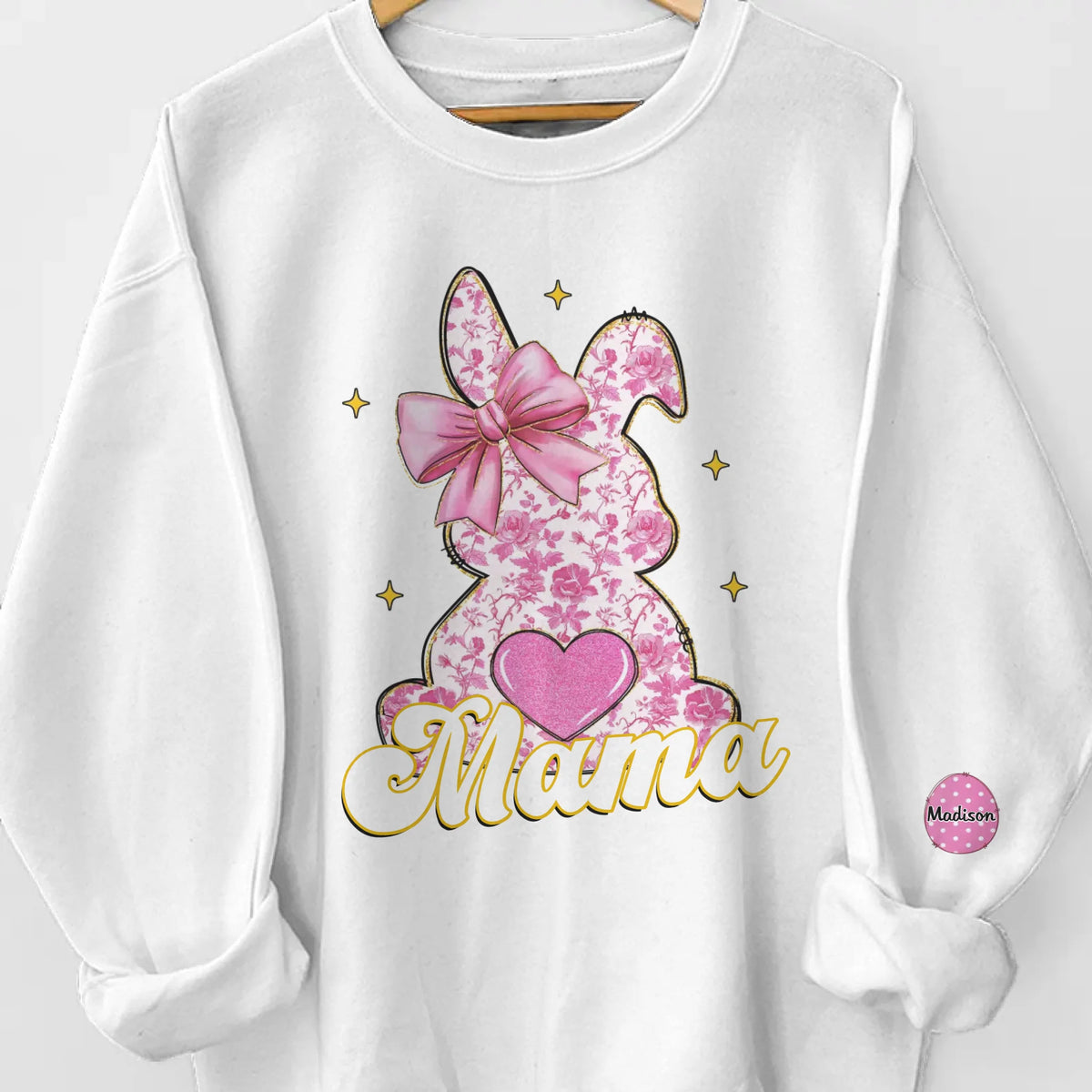 Mama Bunny & Her Little Loves - Family Personalized Custom Unisex Sweatshirt, Hoodie With Design On Sleeve - Easter Gift For Mom, Grandma