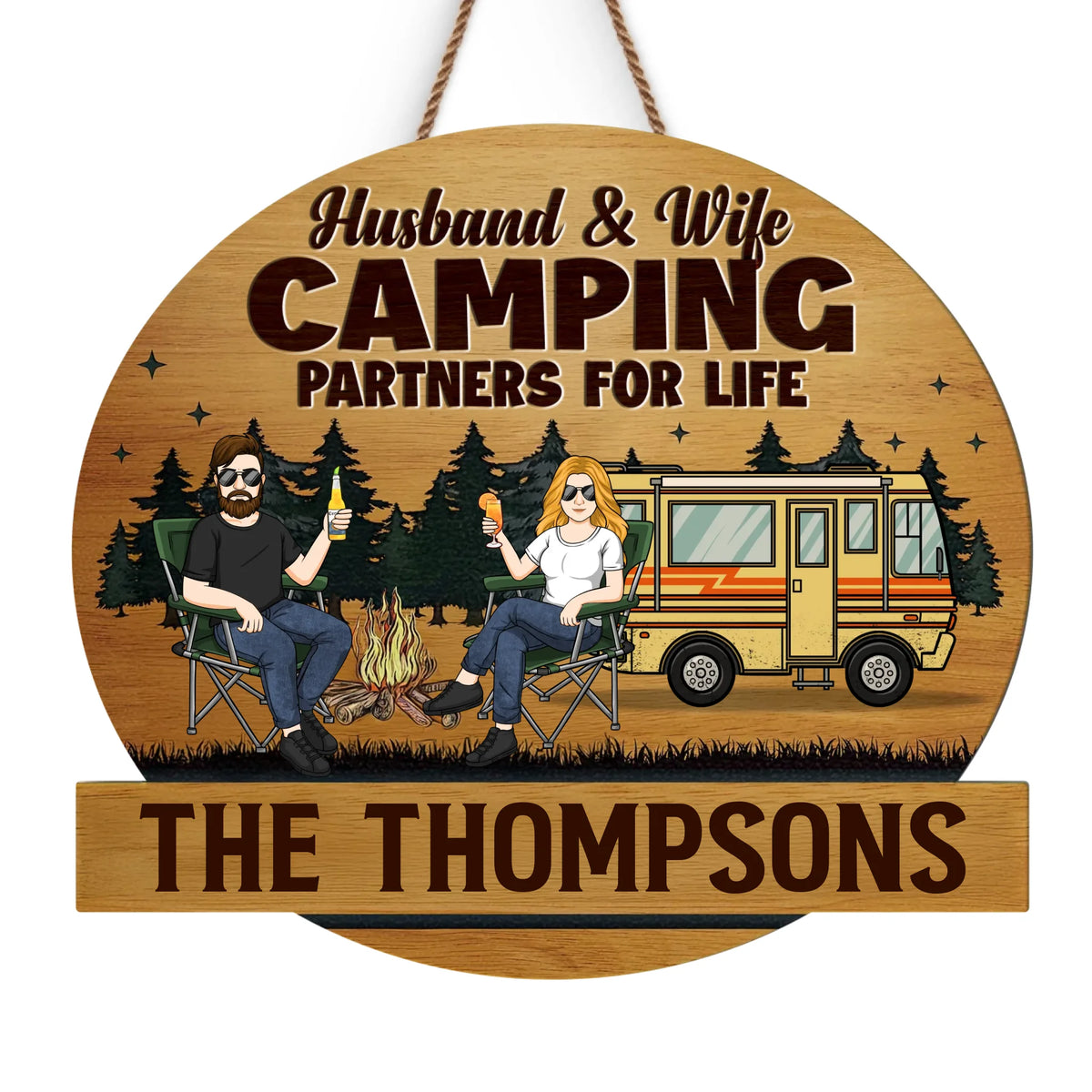 Add Passion To Your Home With Themed Gifts - Couple Personalized Custom Shaped Home Decor Wood Sign - House Warming Gift For Husband Wife, Camping Lovers, Yourself