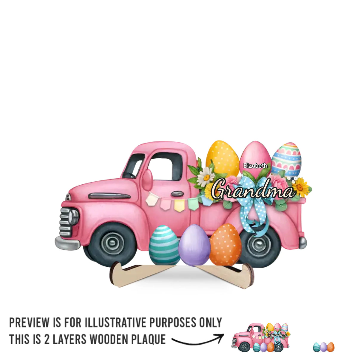 Grandma’s Love Is Home - Family Personalized Custom 2-Layered Wooden Plaque With Stand - Easter Gift For Mom, Grandma