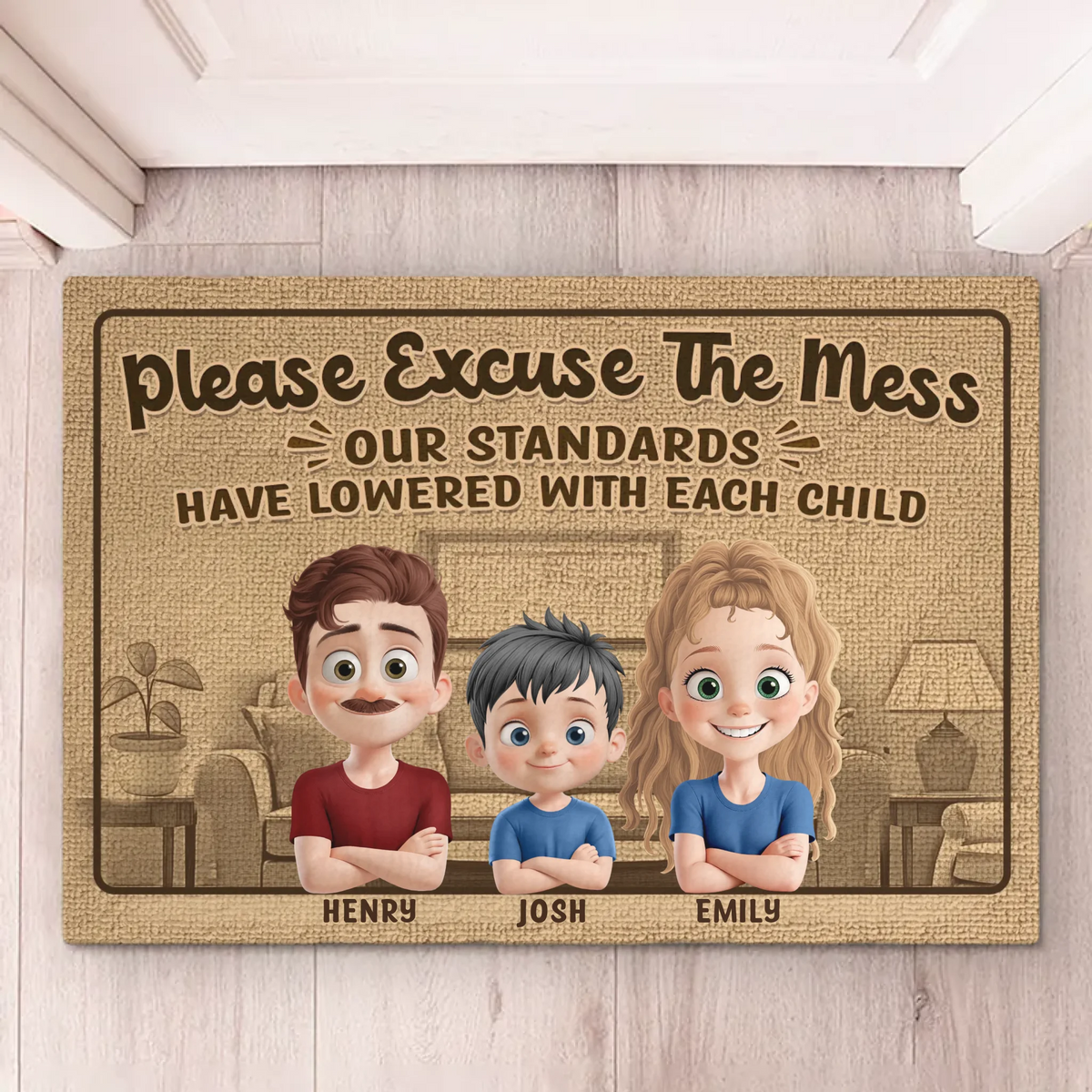 The More Kids, The Lower The Standards - Family Personalized Custom Home Decor Decorative Mat - House Warming Gift For Family Members