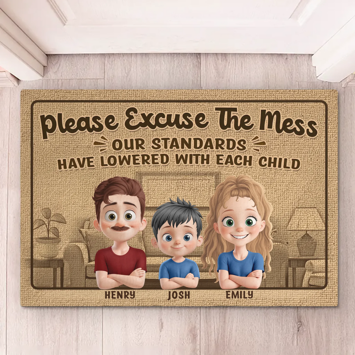 The More Kids, The Lower The Standards - Family Personalized Custom Home Decor Decorative Mat - House Warming Gift For Family Members