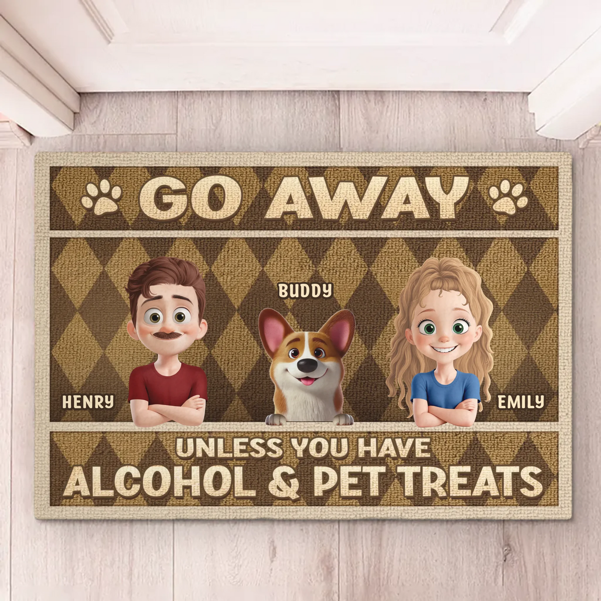 Bring Gifts Or Turn Back - Couple Personalized Custom Home Decor Decorative Mat - House Warming Gift For Husband Wife, Anniversary, Pet Owners, Pet Lovers